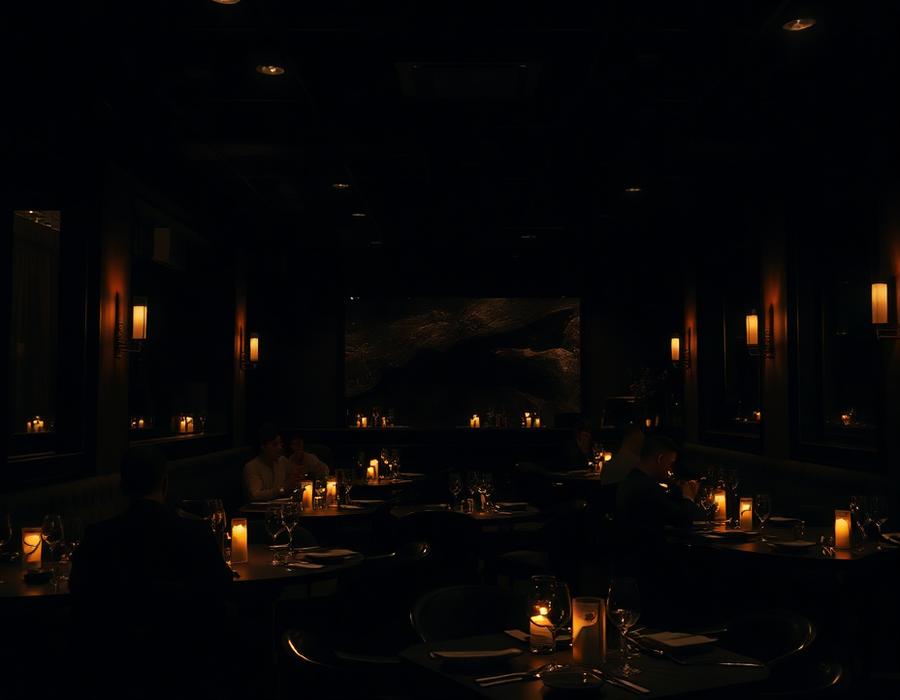 Candlelit upscale restaurant dining room
