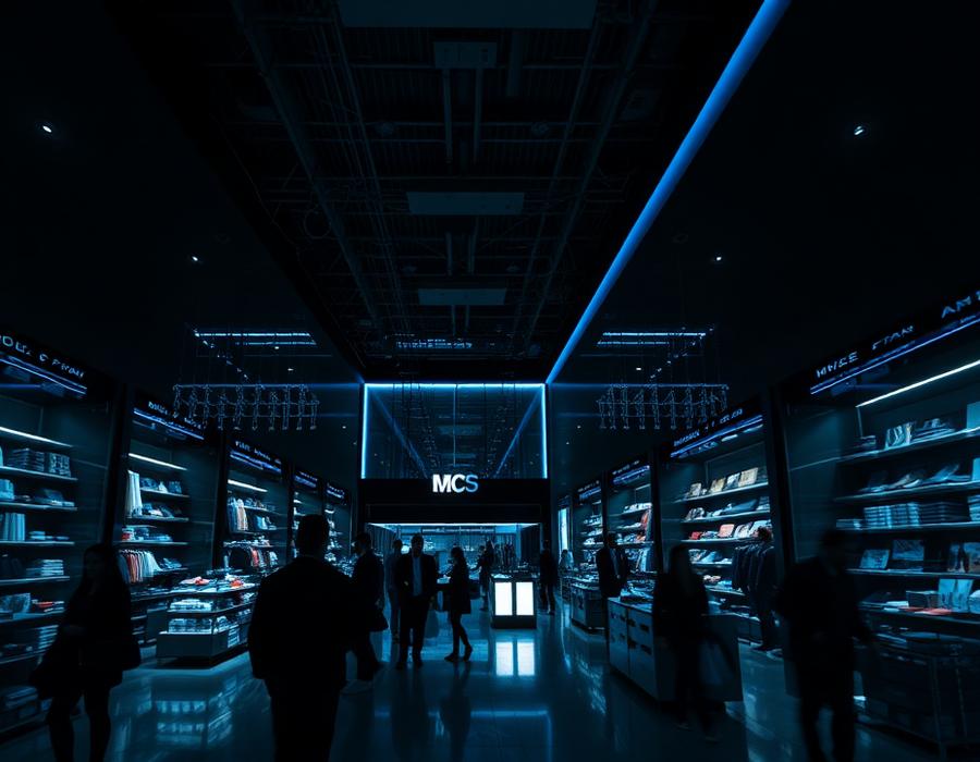 Flagship retail store interior at night