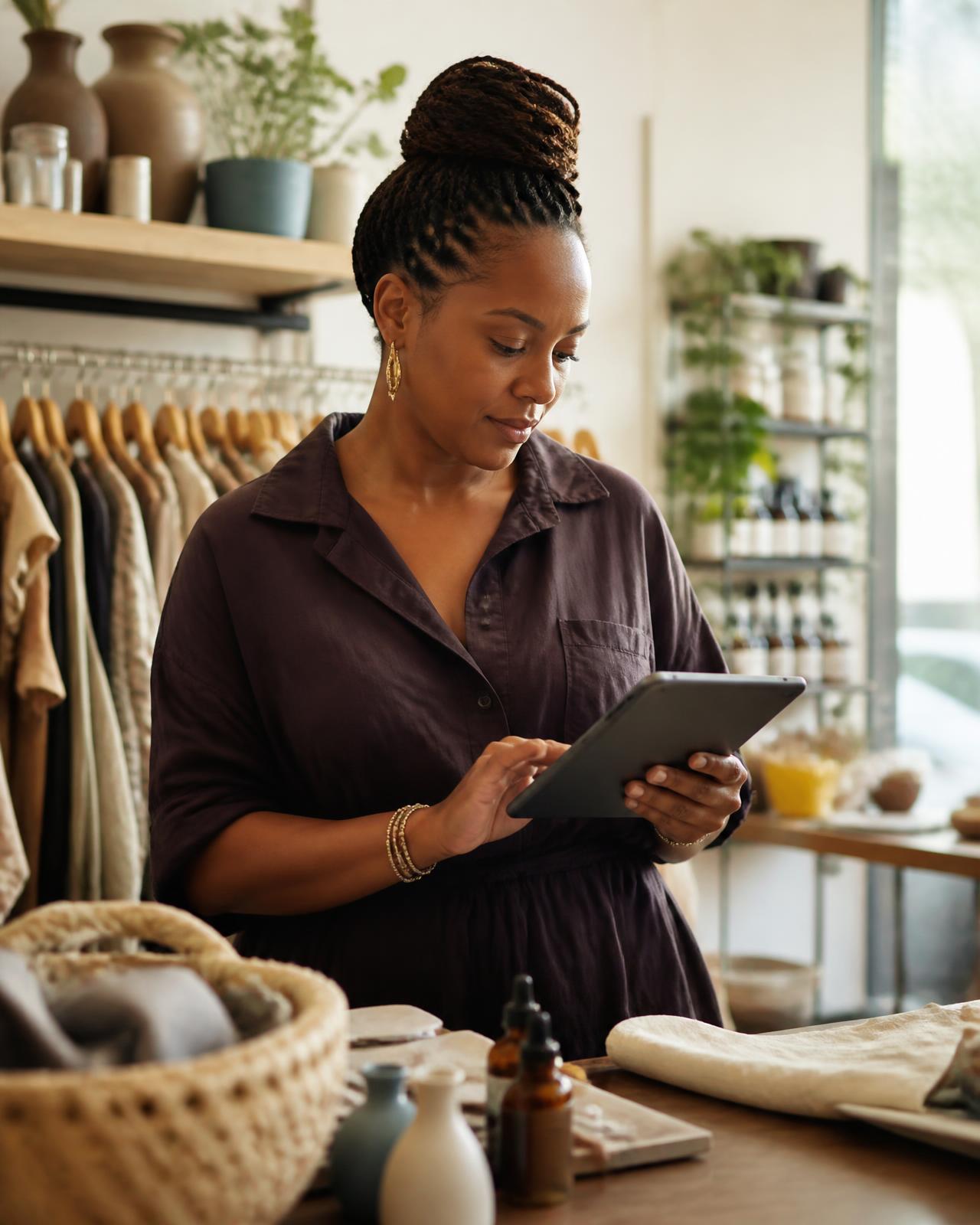 Business owner reviewing results on a tablet